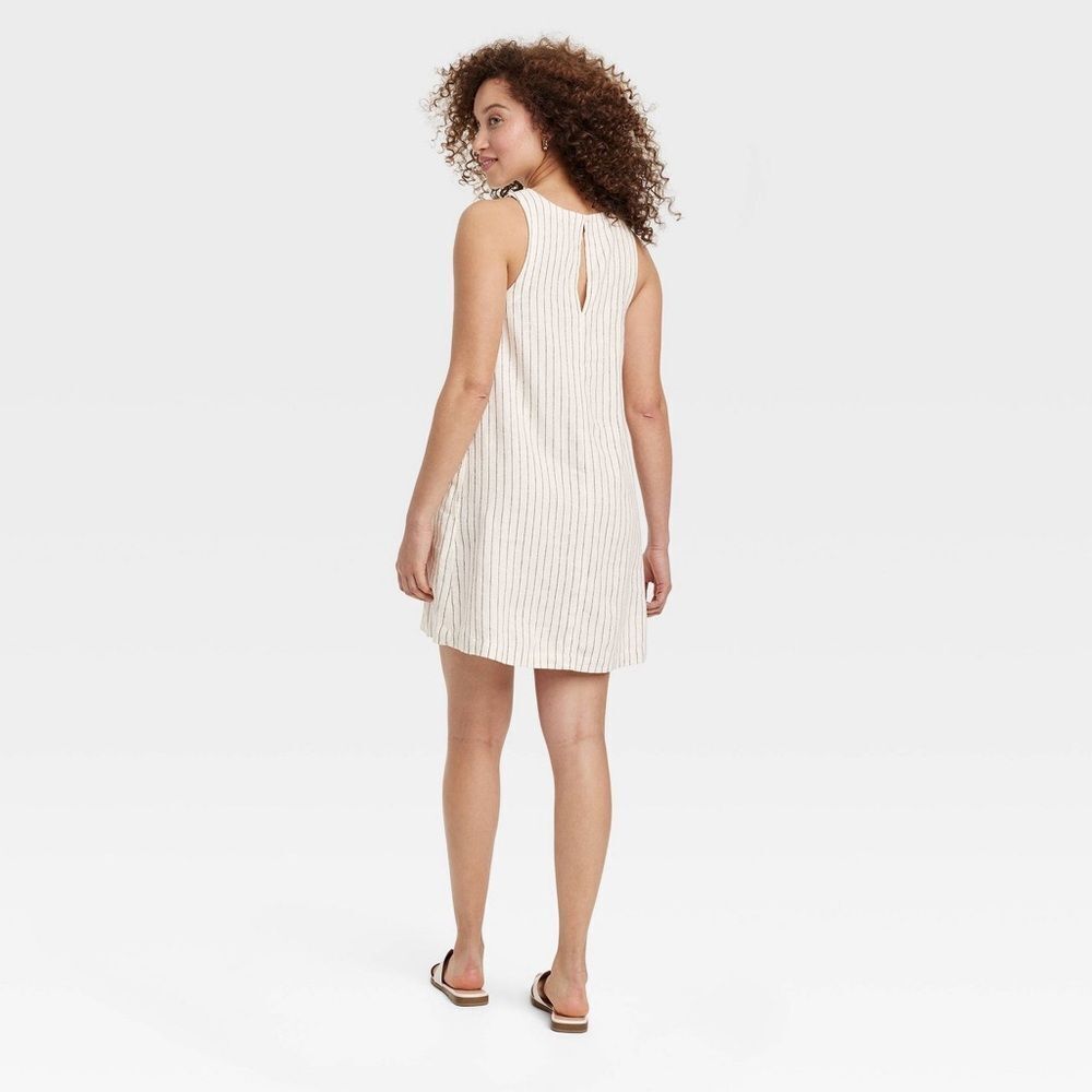 NWOT SZ XXL PINSTRIPE Linen Mini Shift Dress - Picture 3 of 6